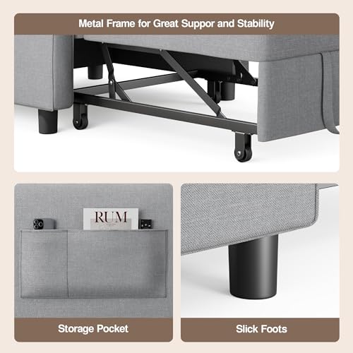 Sleeper Sofa Chair Bed, Convertible Sofa Chair 3-in-1, Gray | Adjustable Sleeper Chair Pullout Sofa Bed with Modern Linen Fabric for Living Room/Apartment - color: Light Gray