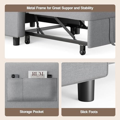Sleeper Sofa Chair Bed, Convertible Sofa Chair 3-in-1, Gray | Adjustable Sleeper Chair Pullout Sofa Bed with Modern Linen Fabric for Living Room/Apartment - color: Light Gray