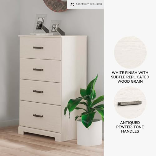 Signature Design by Ashley Stelsie Tall Dresser, White Chest with Four Smooth‑Gliding Drawers, Storage Furniture for Bedroom or Closet, 30.24" W x 46.34" H - color: White, style: Chest of Drawers