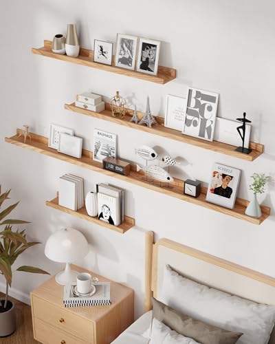 Oak Picture Ledge Shelf, 55 Inch Floating Shelves Set of 2, Solid Oak Wood Wall Shelves with Lip, Wall Decor Storage for Bedroom Living Room Bathroom Kitchen Nursery Photo Picture, Natural Oak - color: Nature, size: 55inch