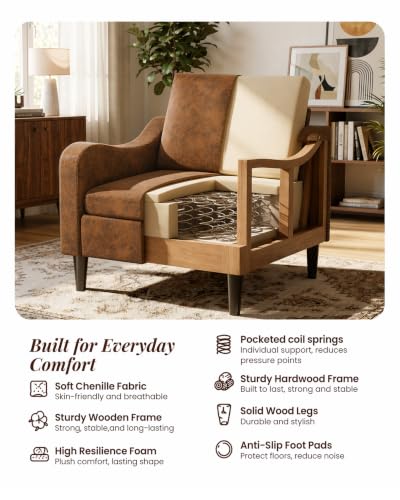 Accent Arm Chair – Retro Cowhide, Upholstered Scooped Comfy Reading Chair for Living Room, Bedroom, Apartment, Waiting Room - color: Retro Cowhide, size: 33.1"x29.53"x29.92"(1pcs)