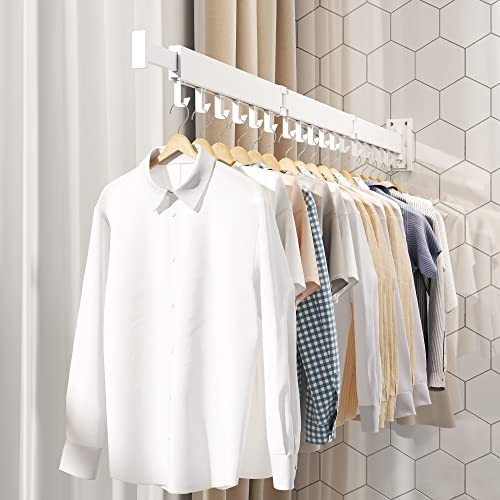 Clothes Drying Rack,Laundry Drying rack,Wall Mounted Clothes Rack,Clothes Hanging Rack,Laundry Rack Wall Mount,Folding Retractable Collapsible Drying Rack Clothing (Three-Poles,J Hooks,White) - size: White/J-Shape Hooks