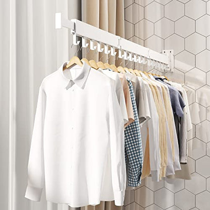 Clothes Drying Rack,Laundry Drying rack,Wall Mounted Clothes Rack,Clothes Hanging Rack,Laundry Rack Wall Mount,Folding Retractable Collapsible Drying Rack Clothing (Three-Poles,J Hooks,White) - size: White/J-Shape Hooks