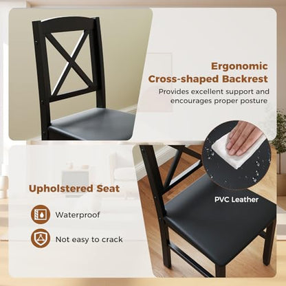 GOFLAME 3-Piece Dining Table Set for 2, Wooden Square Kitchen Table with 2 Upholstered Chairs, Space-Saving Dining Room Furniture Set for Dining Room, Breakfast Nook, Small Space, Brown & Black - color: Brown & Black