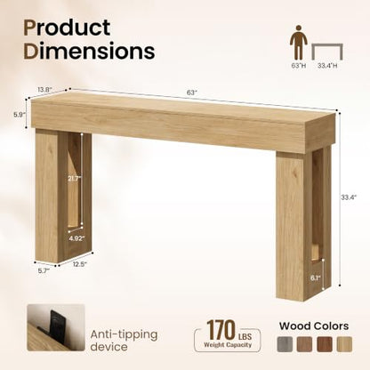 Apicizon 63" Long Console Table for Entryway with LED Light, Farmhouse Wood Sofa Table Behind Couch, Narrow Entry Way Table for Living Room, Hallway, Entrance, Foyer, Natural - color: Natural Oak
