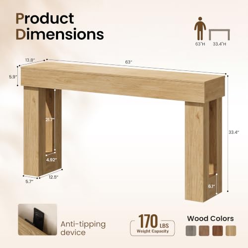 Apicizon 63" Long Console Table for Entryway with LED Light, Farmhouse Wood Sofa Table Behind Couch, Narrow Entry Way Table for Living Room, Hallway, Entrance, Foyer, Natural - color: Natural Oak