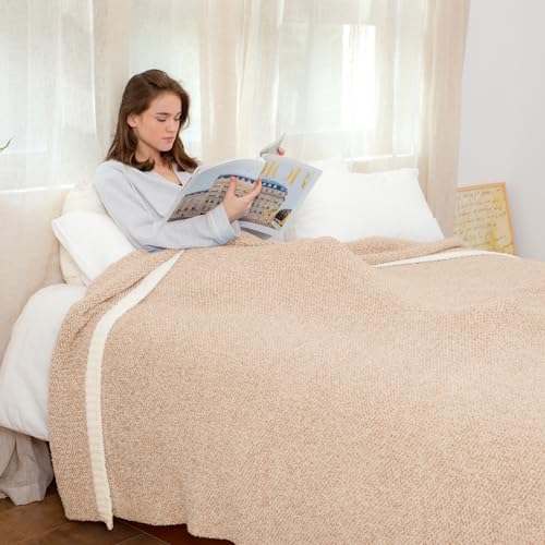 Snuggle Sac Queen Size Bedding Blankets, Super Soft Warm Oversized Bed Blankets Cozy Knit Fuzzy Blankets for Bed, Heather Beige, 90x90 inches - color: Heather Beige, size: Queen (90"x90")