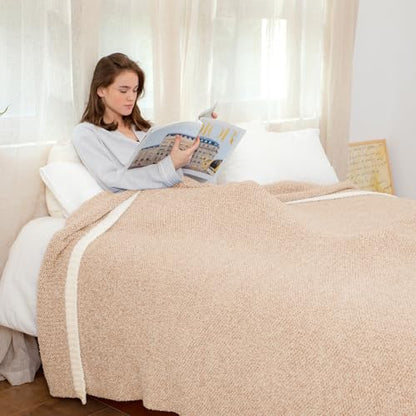 Snuggle Sac Queen Size Bedding Blankets, Super Soft Warm Oversized Bed Blankets Cozy Knit Fuzzy Blankets for Bed, Heather Beige, 90x90 inches - color: Heather Beige, size: Queen (90"x90")