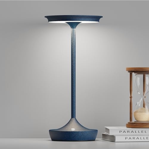 LED Cordless Table Lamp 6000mAh Rechargeable Battery Outdoor Light Blue | Cordless Portable Waterproof, 3 Color Stepless Dimmable, LED Lights Memory Function For Patio Restaurant Bar Dining - color: Blue