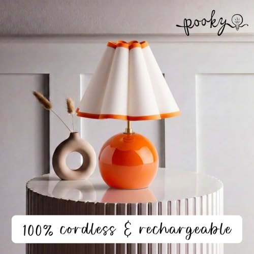 Lighting Cecily Rechargeable Ceramic Table Lamp 15" - Cordless Lamp | Pleated Shade Ceramic Battery Table Lamp with Touch and Remote Dimming - 17 Hour Rechargeable Lamp for Living Room - color: Marigold