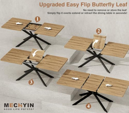 Extendable Dining Room Table for 4 6 8,55"-70" Kitchen Table Butterfly Leaf | Simply Flip Leaf Expandable Rectangle Dining Table,Long Large Wood Table for Kitchen Dining Living Room, Modern,Farmhouse - color: Butterfly Leaf 55"-71" Oak