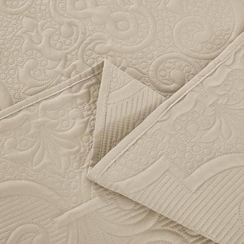 CHIXIN Quilt Twin Size - Damask Paisley Bedspread Coverlet Set - Classic & Gorgeous Style Bedding Cover, Ultrasonic Quilting, Reversible, Lightweight, 4 Piece, Taupe - color: 2- Taupe, size: Twin(68"x90")