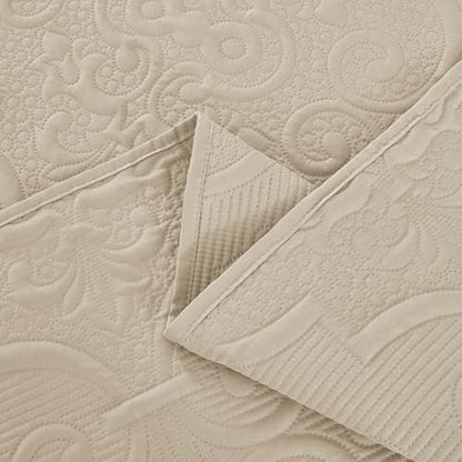 CHIXIN Quilt Twin Size - Damask Paisley Bedspread Coverlet Set - Classic & Gorgeous Style Bedding Cover, Ultrasonic Quilting, Reversible, Lightweight, 4 Piece, Taupe - color: 2- Taupe, size: Twin(68"x90")