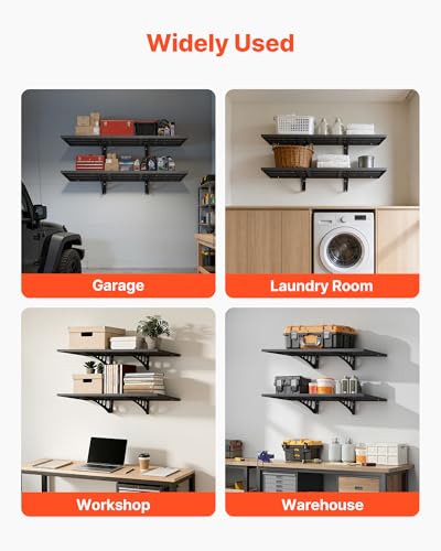 VEVOR 2-Tier Heavy Duty Wall Garage Shelving, 1.64 x 4 ft Steel Wall Mounted Shelving Unit, 19.68 x 48 Inch Per Shelf Floating Storage Metal Rack for Garage with 560 lbs Total Weight Capacity, Black - size: 1.64×4 ft