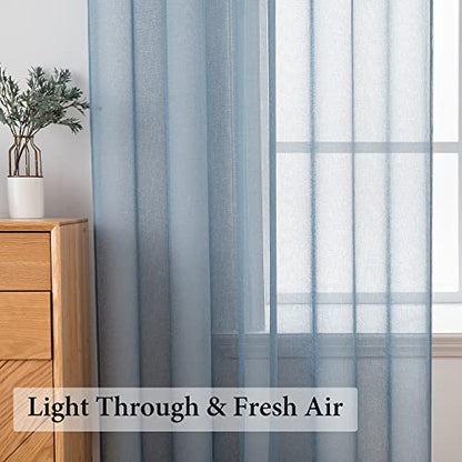 MIULEE Dusty Blue Linen Textured Semi-Sheer Curtains 54W×84L 2 Panels | Semi Transparent, Farmhouse, Window Net Panels with Rod Pocket for Bedroom Living Room - color: Dusty Blue, size: 54"W x 84"L (Pack of 2)