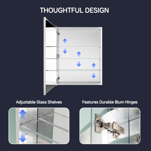 Medicine Cabinet Mirror 24"W x 30"H, Bathroom Beveled Edge Mirror Cabinet | Medicine Cabinets with Adjustable Glass Shelves, Soft-Closed Hinge, Chrome Aluminum Frame, Reverse Installation - size: 24" x 30"(Beveled)