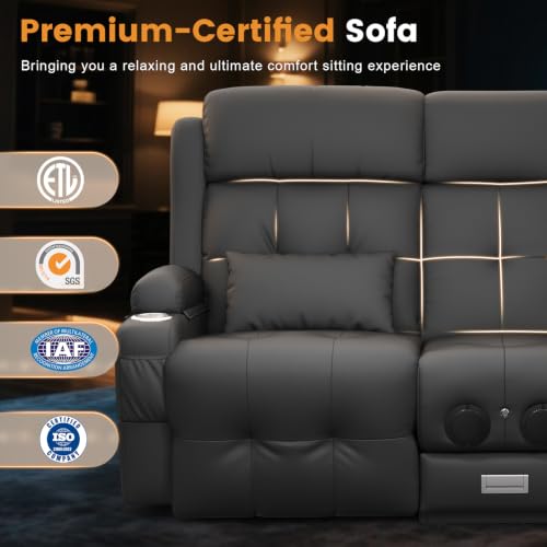 Home Theater Seating, Power Loveseat Recliner Sofa with Massage & Heat | Wall Hugger Reclining Loveseat with USB, RV Couch with LED Lights, Flip Backrest, Cup Holders for Movie Theater, Gaming Room - color: Pebbled Dark Gray, size: 72" - 2 Seats