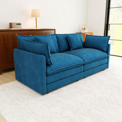76.7” Oversized Blue Loveseat Sofa, 2 Seater Large Sectional Couches for Living Room, Chenille Fabric Modular Sectional Sofa, Deep Seat Home Sofas Set, Love Seat Couches - color: Blue, size: 2 Seater