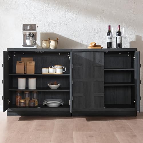 VividVibe Sideboard Buffet Cabinet with Storage, 62.6”W Credenza Storage Cabinet, Large Cabinet with 6 Compartments, Console Table for Dining Room, Kitchen, and Living Room, Entryway (Charcoal Oak) - color: Charcoal Oak