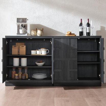 VividVibe Sideboard Buffet Cabinet with Storage, 62.6”W Credenza Storage Cabinet, Large Cabinet with 6 Compartments, Console Table for Dining Room, Kitchen, and Living Room, Entryway (Charcoal Oak) - color: Charcoal Oak