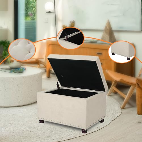 Ottoman with Storage,24" Fabric Ottoman Foot Rest with Hinged Lid Small Rectangle Upholstered Tufted Foot Stools Ottomans for Bedroom Living Room Entryway,Beige - color: Premium Beige