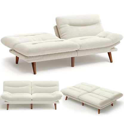 Amada 75 inch 3-in-1 Convertible Futon Sofa Bed, Beige | Adjustable backrest and armrests, strong wood legs and frame, loveseat for compact apartments, studios and offices - color: Beige, size: 75 Inch