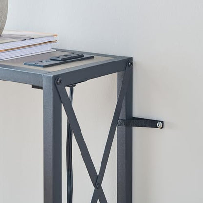 Gewudraw 70" Sofa Table Behind Couch with Socket-Narrow Console Table | Industrial Style, Long Skinny Design,Couch Table For Hallway,Living Room,Bedroom, Built-In Power Outlets & USB, 172cm Length - color: Light Grapefruit, size: 70 in