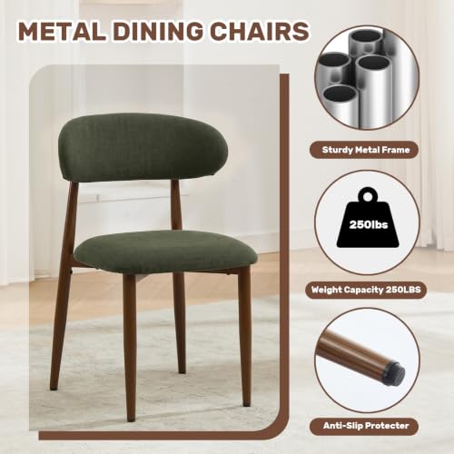 UVV Dining Chairs Set of 4, Metal Kitchen Chairs with Modern Fabric Upholstered for Dining Room, Green - color: Green Seat / Walnut-grain Metal Legs