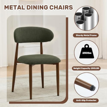 UVV Dining Chairs Set of 4, Metal Kitchen Chairs with Modern Fabric Upholstered for Dining Room, Green - color: Green Seat / Walnut-grain Metal Legs