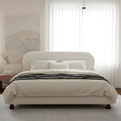 Relaxing Upholstered Bed Frame with Rounded Padded Headboard, Supportive Slats, Wooden Legs