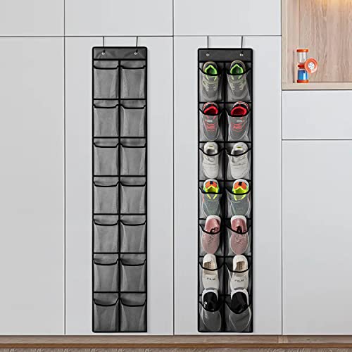 KEEPJOY 2 Pack Grey14 Pockets Over the Door Shoe Organizer, Hanging Shoe Organizer with 4 Hooks Door Shoe Holder with Mesh Deep Pockets Closet Door Shoe Storage Bag (Grey-2Pack) - color: Grey-2 Pack of 14