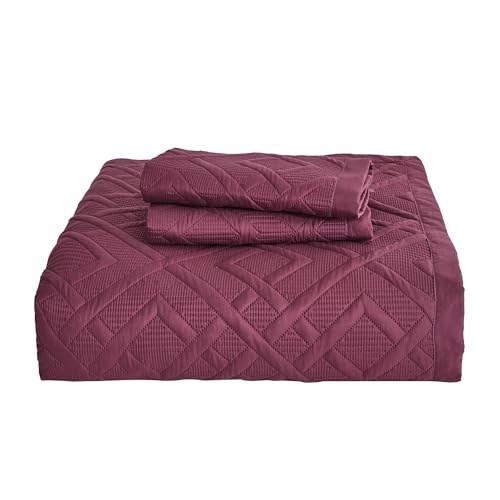 CHIXIN Quilt King Size - Geometric Pattern Bedspread Coverlet Set - Modern & Contemporary Style Bedding Cover, Ultrasonic Quilting, Reversible, Lightweight, 4 Piece, Burgundy & Wisteria - color: 1- Wisteria, size: King(106"x92")