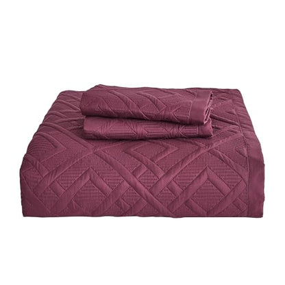 CHIXIN Quilt King Size - Geometric Pattern Bedspread Coverlet Set - Modern & Contemporary Style Bedding Cover, Ultrasonic Quilting, Reversible, Lightweight, 4 Piece, Burgundy & Wisteria - color: 1- Wisteria, size: King(106"x92")