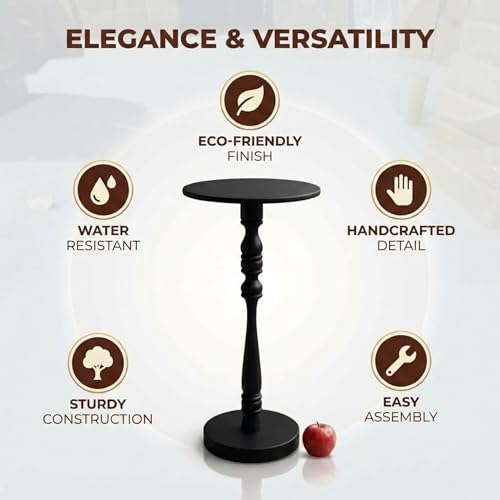 Relso Stambha Solid Wood Drink Table - 24" Tall Round Accent Side Table, Handcrafted Black Finish, Mango Wood, Perfect for Living Room, Bedroom or Indoor Plant Stand, 12" Compact Top - color: Stambha Black