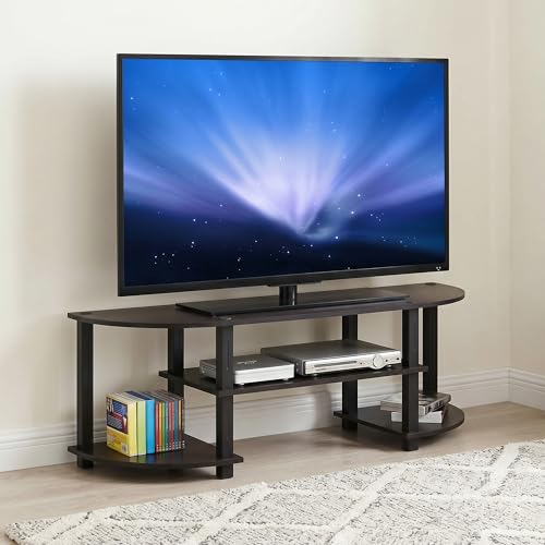 3-Tier Entertainment Center for TV up to 55 Inch, TV Console with RounDecorner and Open Shelves, TV Stand, for Bedroom, Living Room, Dark Walnut - color: Dark Walnut, size: Fit TV up to 55 in