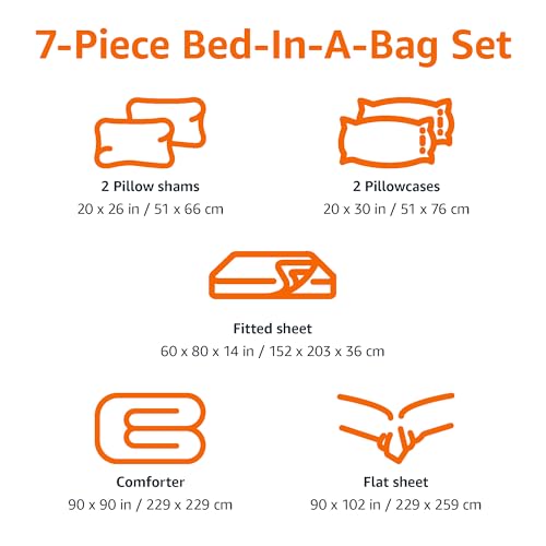 Amazon Basics 7-Piece Soft, All-Season Microfiber Kid's Bed-in-a-Bag Bedding Set with Comforter, Sheets, Pillow Shams and Pillowcases, Full/Queen, Solid Green - color: Green, size: Full/Queen