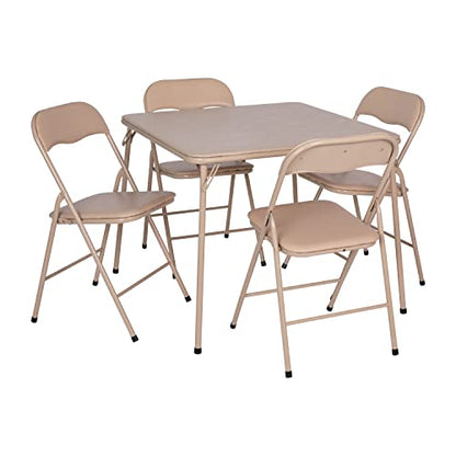 EMMA + OLIVER Tan Square Folding Card Table and Chairs Set for 4 Players | Lightweight, Easy Storage, Padded Top - color: Tan