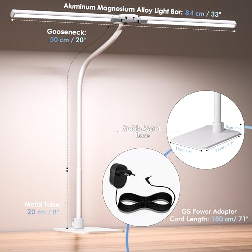 EYOCEAN Desk Lamp with Metal Base, 31.5" LED Office Lamp for Home Office, 24W Double Head Desk Light, Dimmable & Color Temperature, Table Lamp with Remote Control, Brightest Computer Monitor Light - color: Mattwhite