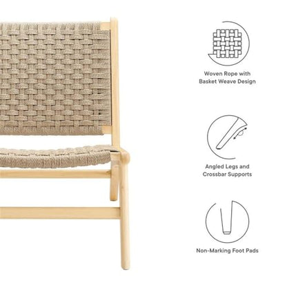 Modway Saoirse Woven Rope Wood Accent Lounge Chair in Natural Natural - color: Natural Natural