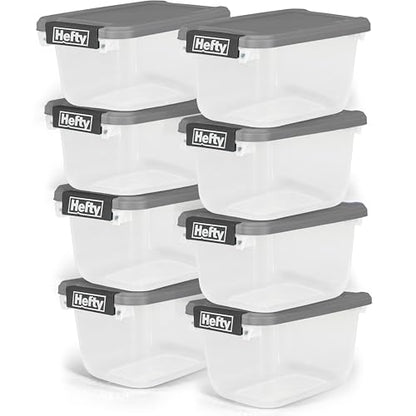 Hefty 6.5 Qt Flat-Lid Storage Bin with Lid, Stackable Plastic Storage Container, Organizer for Home, Office & Classroom, 8 Pack, Gray - size: 6.5 QT - 8 Pack