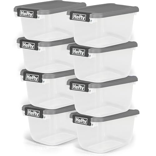 Hefty 6.5 Qt Flat-Lid Storage Bin with Lid, Stackable Plastic Storage Container, Organizer for Home, Office & Classroom, 8 Pack, Gray - size: 6.5 QT - 8 Pack