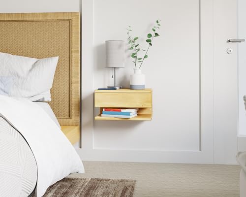 Floating Nightstand Side Accent or End Table with Storage Drawer, Wood Bedside Shelf, Handmade Floating Table (Madrid) - color: Madrid