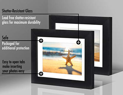 Americanflat 5x7 Picture Frame with Shatter-Resistant Glass - Set of 2 - Use as 4x6 Frame with Mat or Display 5x7 Photo Without Mat - Signature Collection - Picture Frames for Tabletop or Wall - Black | Engineered Wood construction, Shatter-resistant glas