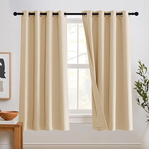 RYB HOME Soundproof Curtains for Bedroom - Light Block Noise Reducing Curains 3 Layers Inside Detachable Felt Liner Acoustic Drapes for Living Room, W 52 x L 63, Biscotti Beige, 1 Pair | Thermal Insulated, Energy Efficiency Heavy Duty, Grommet, For Kids R