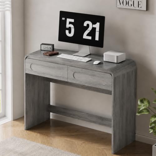 Writing Desk with 2 Drawers, Home Office Computer Desk for Small Spaces | Grey Study Desk for Bedroom, Compact Workstation Table, Vanity Desk for Apartment and Dorm Room - color: Grey