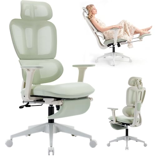 Ergonomic Office Chair with Footrest, 90-135° Reclining High Back Desk Chair with Lumbar Support, 2D Headrest, 2D Armrests, Computer Chair for Long Hours, Green - color: Green