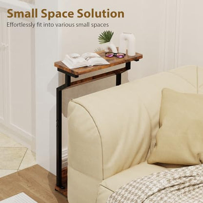 Narrow Side Table for Small Spaces, 2-Tier Farmhouse Small End Table, Slim TV Tray Couch Table Skinny Sofa Tray Tables Thin End Tables for Living Room Bedroom, Rustic Brown