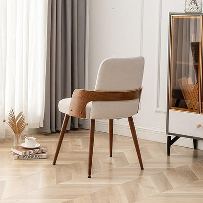 Dining Room Chairs Set of 4,Mid Century Modern Kitchen Chairs,Upholstered Beige Fabric Accent Chairs,Metal Legs Wooden Desk Chairs Armless and No Wheels for Kitchen Dining Living Room - color: Beige Fabric, size: Set of 4