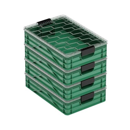 Quarter Crate 4-Pack Stackable Storage Bins, Optic Green | Polypropylene, 14 dividers included, 19.16x12.75x4.57 in, over 1000 lb stack, lids sold separately - color: Optic Green