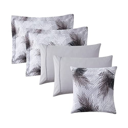 Clara Clark Bedspread Coverlet Set - 5 Piece Summer Quilts Twin Size with Fitted Sheet and Pillow Shams - All Season Printed Bedding Set - Twin Quilt 68 x 90 inches - color: 20 - Printed - Palm Leaf, size: Twin
